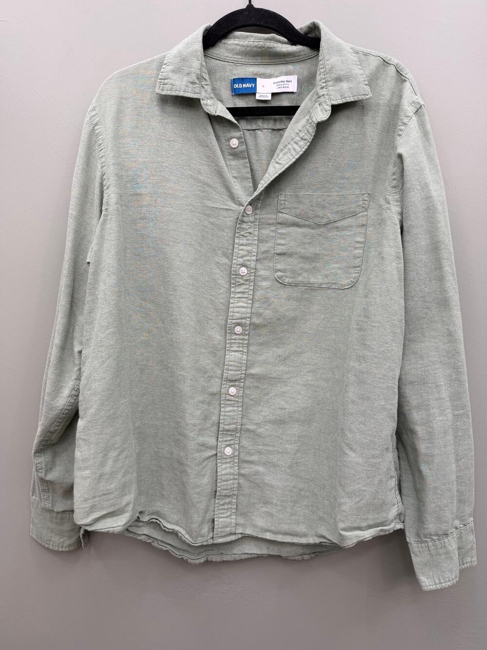 Old Navy Men's Linen Blend Shirt L Sage Green Everyday Regular Fit Coastal